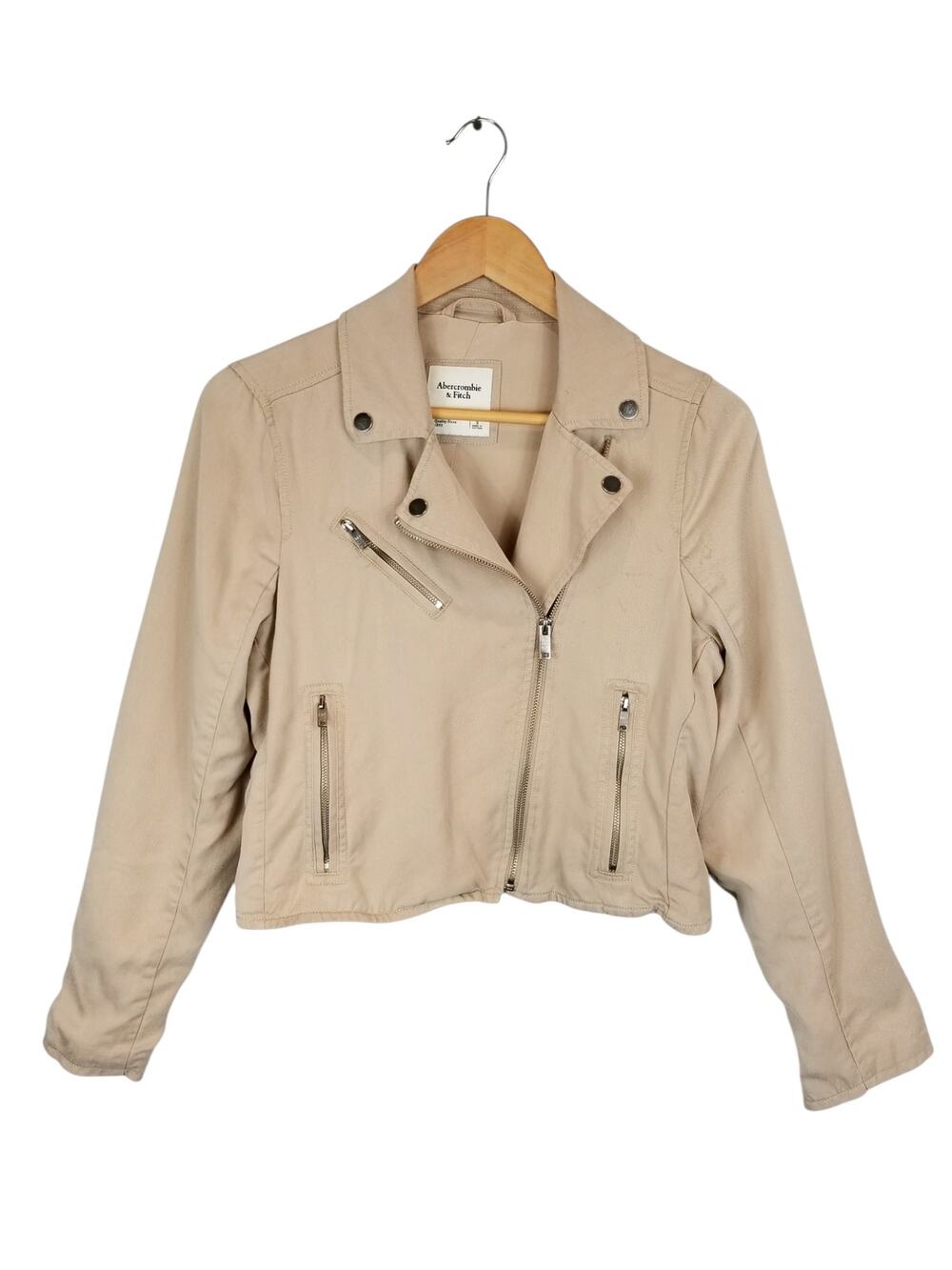 Abercrombie & Fitch Cropped Lyocell Moto Jacket Tan Womens Size Small